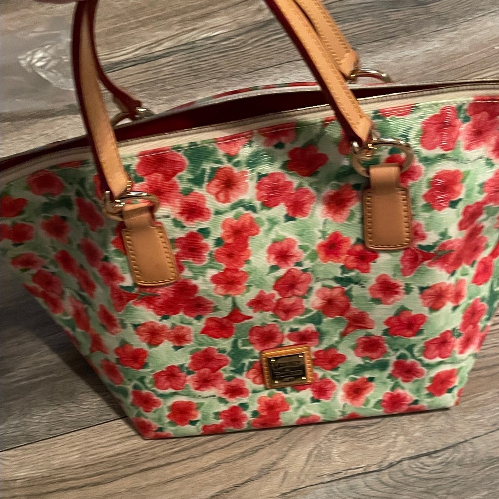 Dooney & Bourke Red and Green Floral Tote - Picture 4 of 5